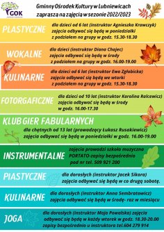 Zajęcia w GOK na rok 2022/2023