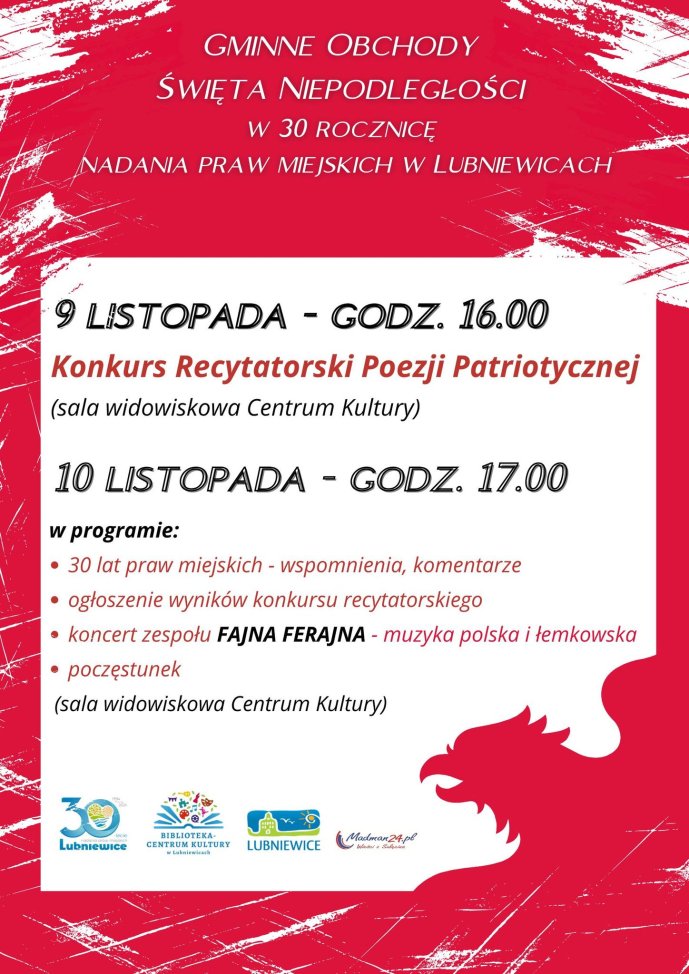 Gminne obchody Święta Niepodległości, połączone z jubileuszem 30- lecia nadania praw miejskich.