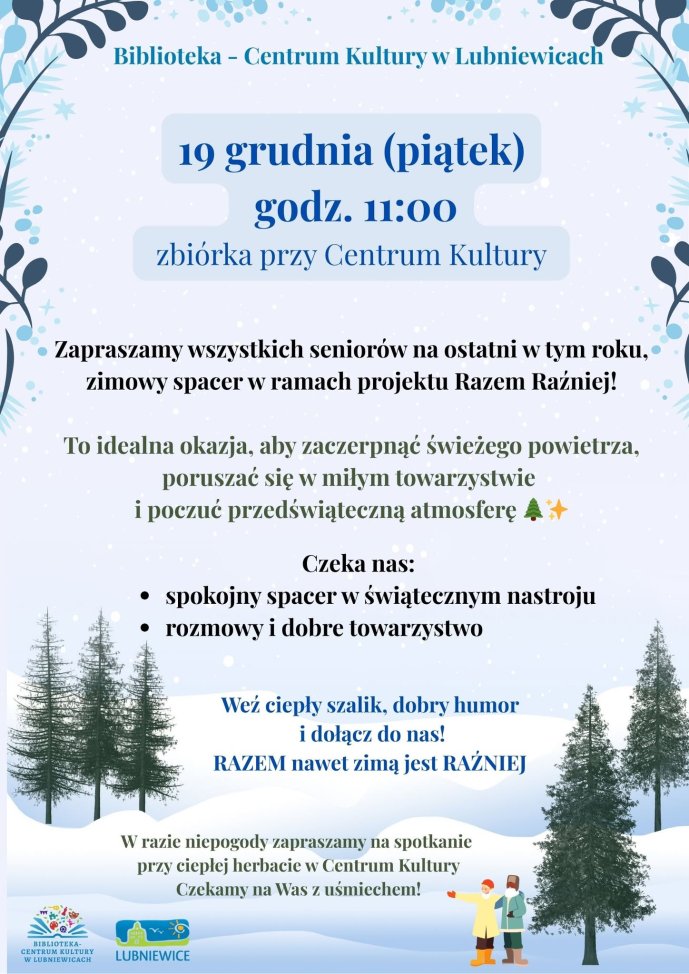 Zapraszamy serdecznie seniorów na zimowy spacer